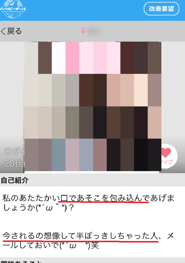 ハッピーメール　プロフィール画面2