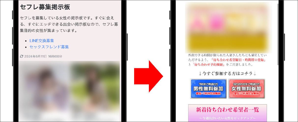 セフレ募集掲示板で悪質サイトに飛ばされる図