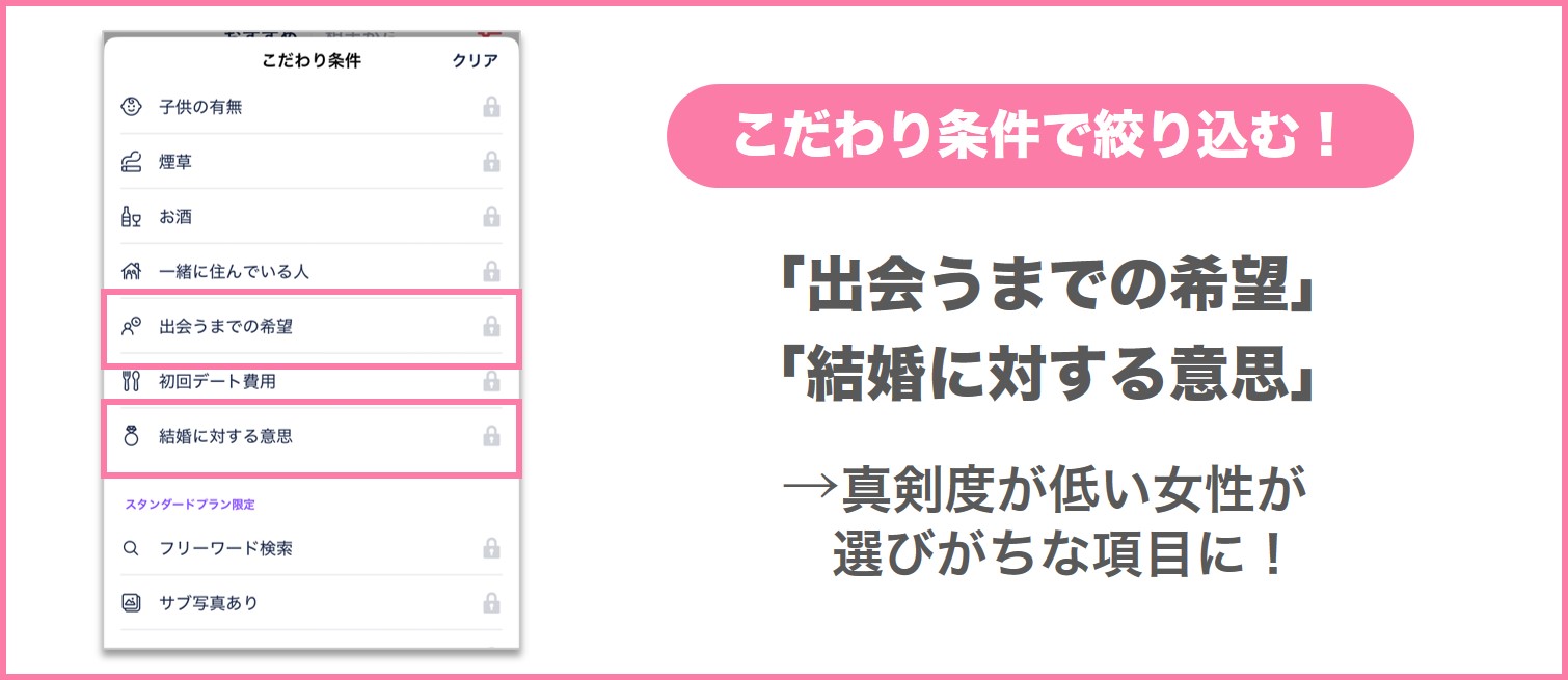 タップルのこだわり条件で真剣度が低い相手に絞る